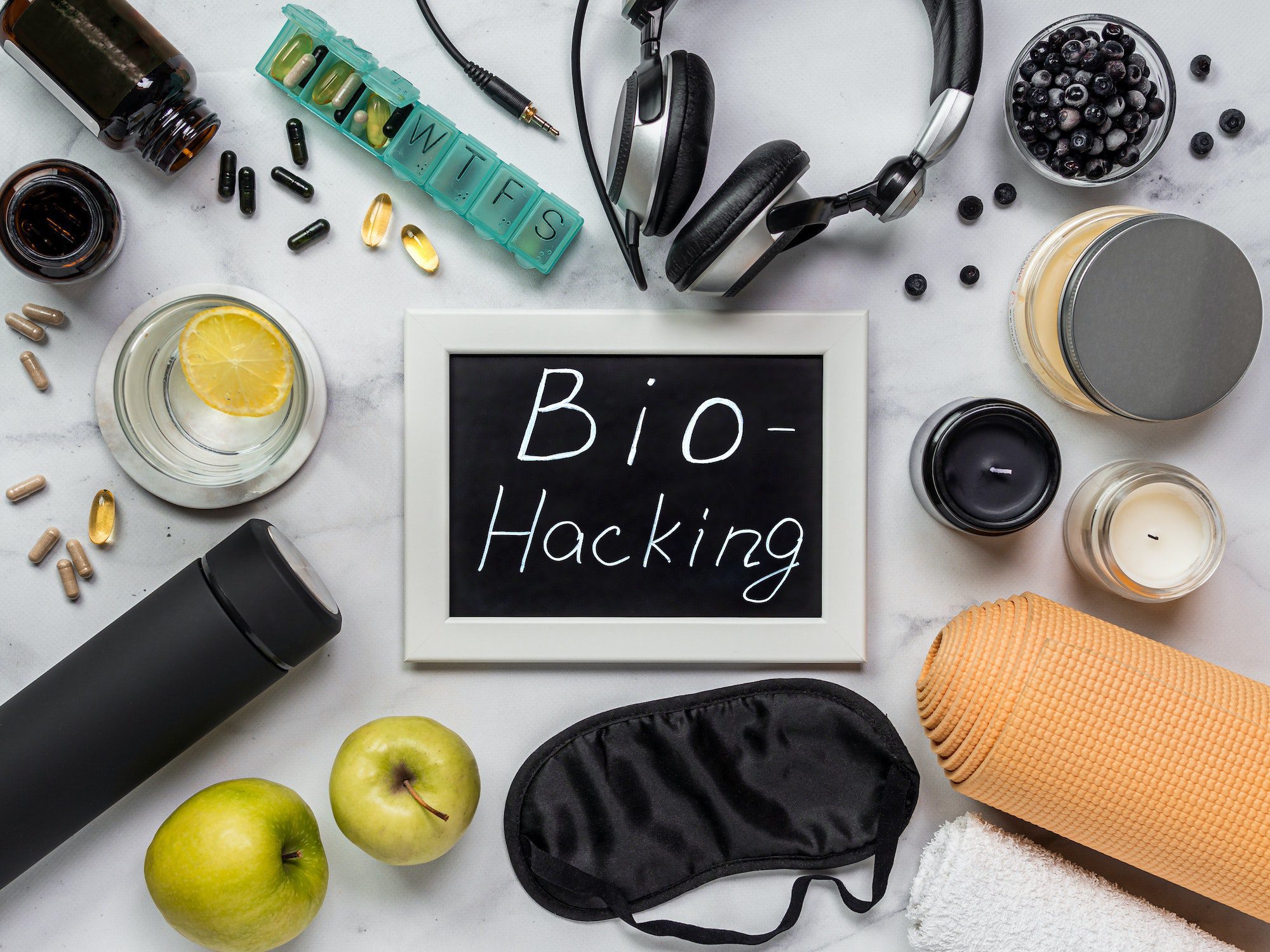 Biohacking flat lay concept