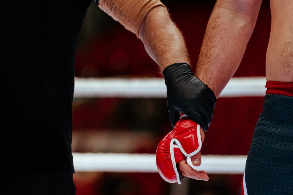 hands of referee and MMA fighter
